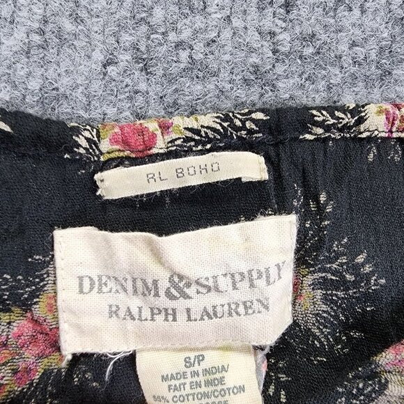 Denim‎ & Supply Ralph Lauren Boho Floral Peasant Top Blouse Tassel Size Small - Picture 5 of 13